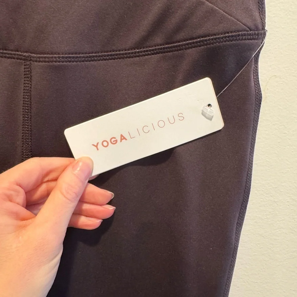 Yogalicious Brown Flare Yoga Pants Crossover Waistband Small NWT